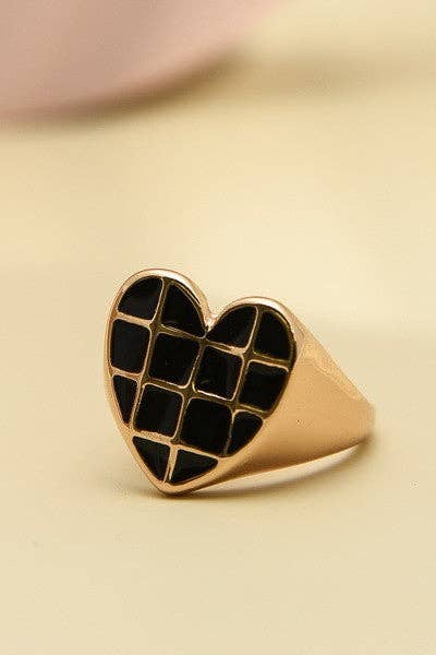 CHECKERBOARD HEART RING