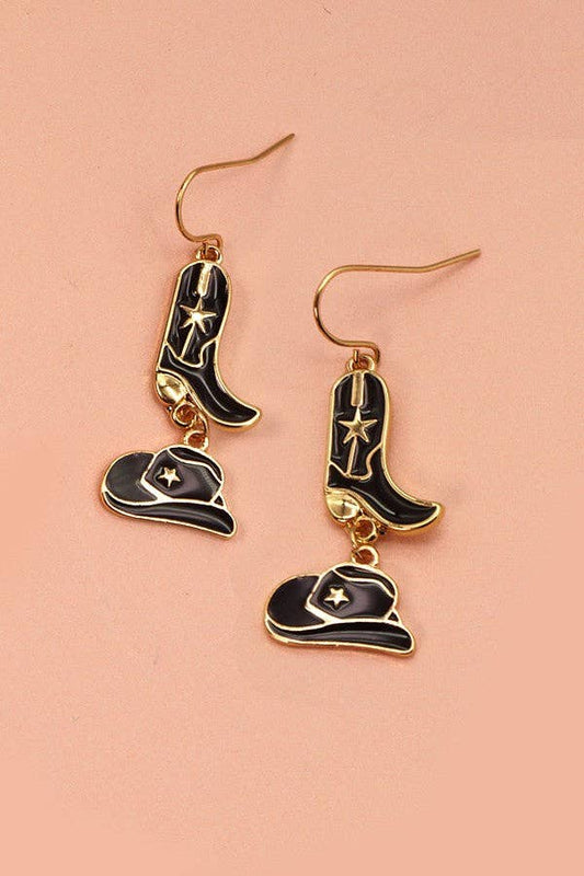 HAT BOOTS DROP EARRINGS BLACK