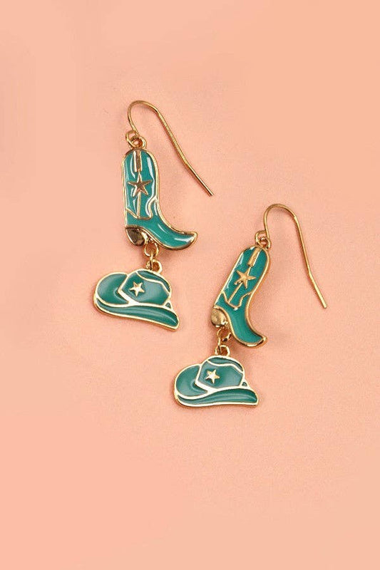 HAT BOOTS DROP EARRINGS TURQUOISE